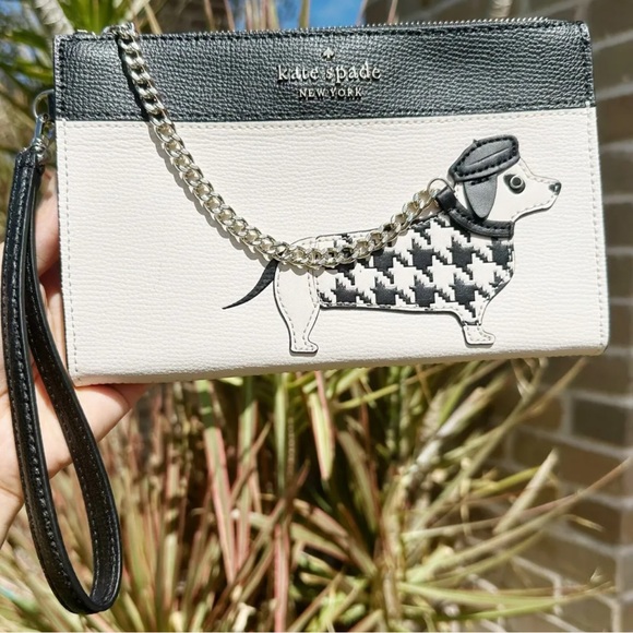 Kate Spade Dachshund Houndstooth Claude Fetch Wristlet Bag Clutch Purse - Picture 2 of 4